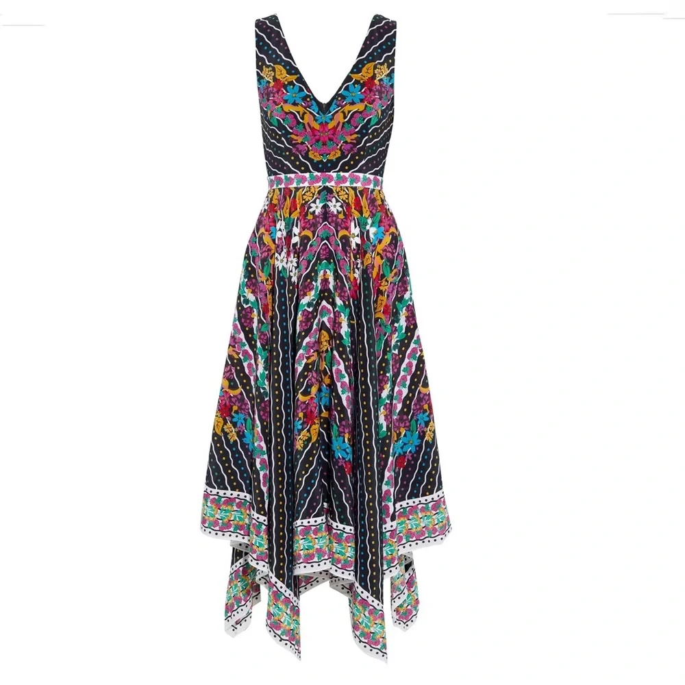 Saloni Zuri Printed Silk Crepe de Chine Midi Dress - Picture 4 of 16